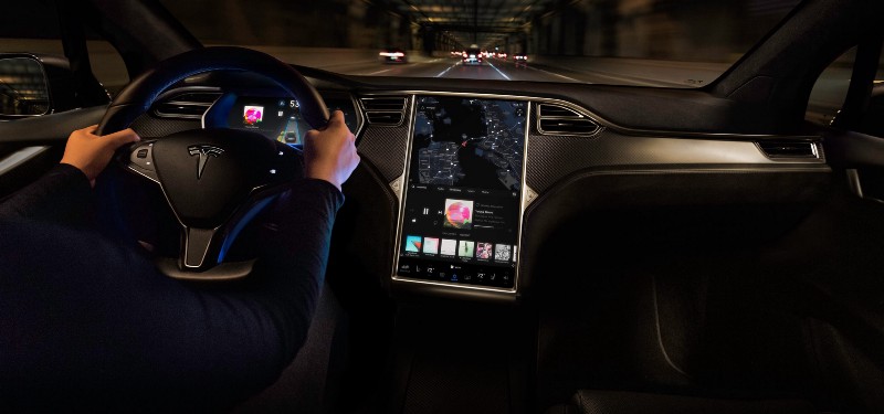 17" touchscreen in a Tesla S — probably safest to be used while parked